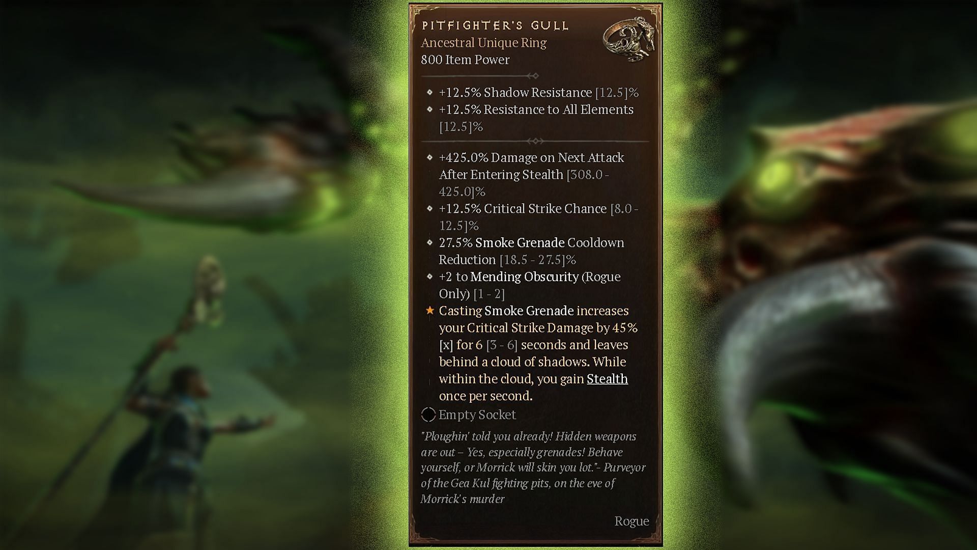 Stats and Affixes of Pitfighter’s Gull in Diablo 4 Season 8 (Image via Blizzard Entertainment)